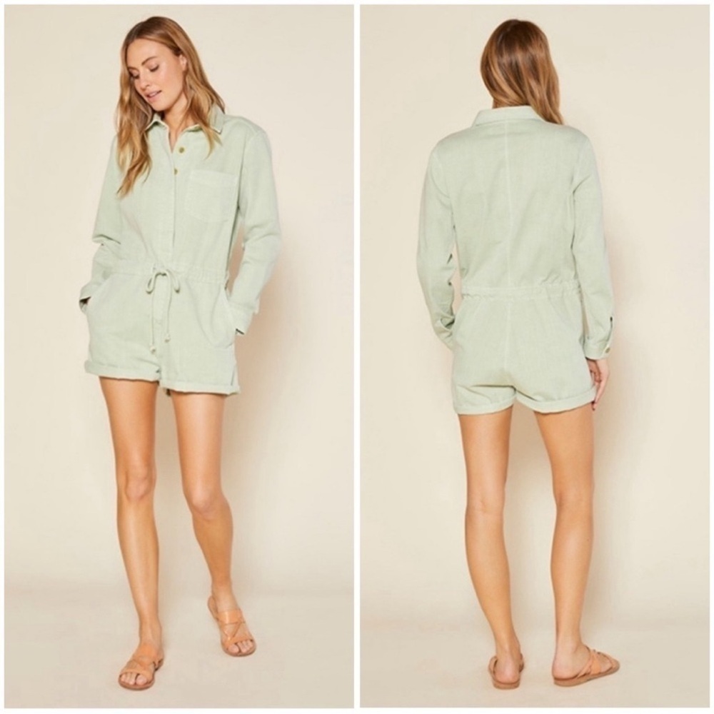 Outerknown | Seafoam Green Wander Organic Cotton Romper Utility Boho Size Small